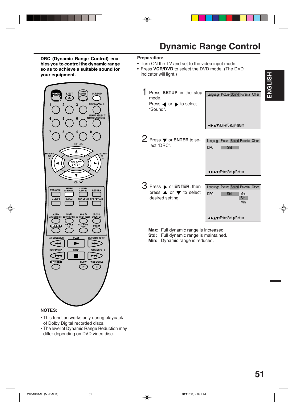 Dynamic range control, English | Memorex MVD4540B User Manual | Page 51 / 112