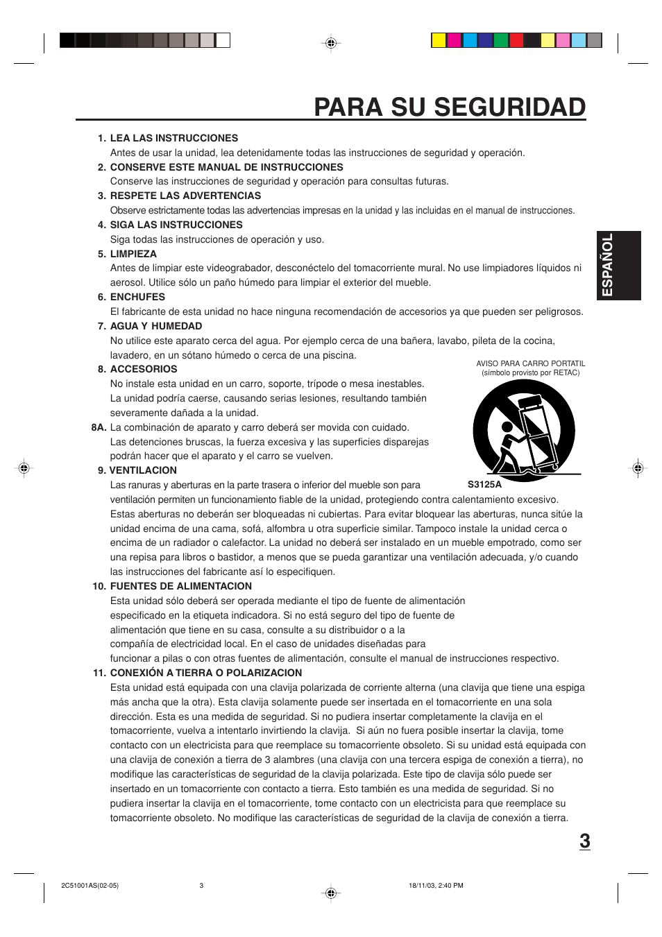 Para su seguridad, Esp a ñ ol | Memorex MVD4540B User Manual | Page 59 / 112