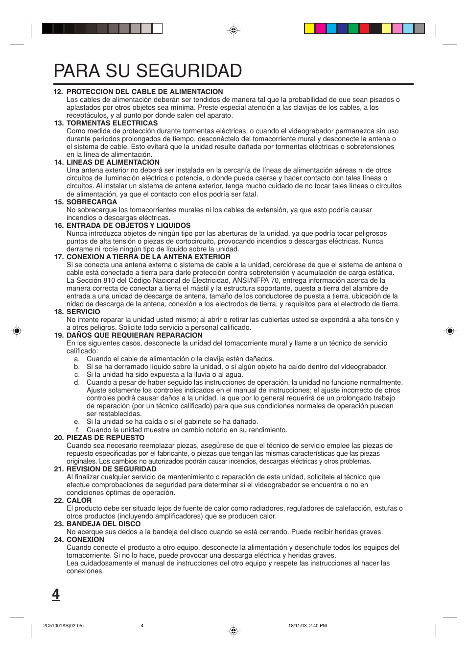 Para su seguridad | Memorex MVD4540B User Manual | Page 60 / 112