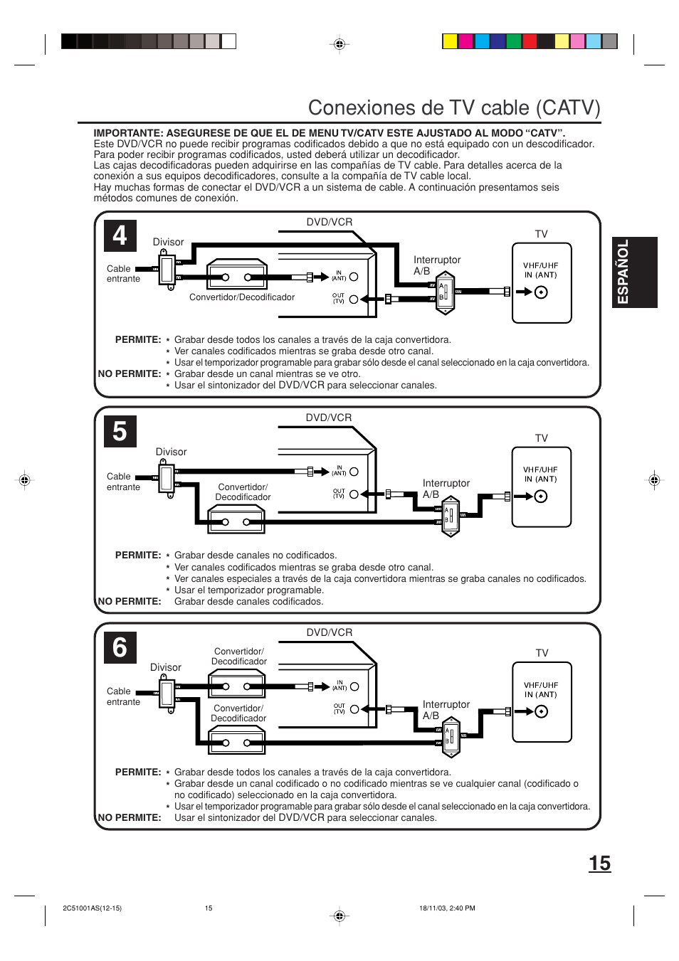 Conexiones de tv cable (catv), Esp a ñ ol | Memorex MVD4540B User Manual | Page 71 / 112
