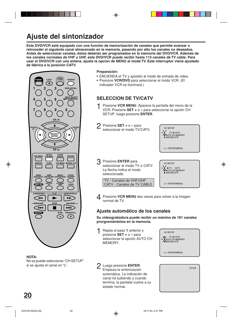 Ajuste del sintonizador, Ajuste automático de los canales, Seleccion de tv/catv | Memorex MVD4540B User Manual | Page 76 / 112