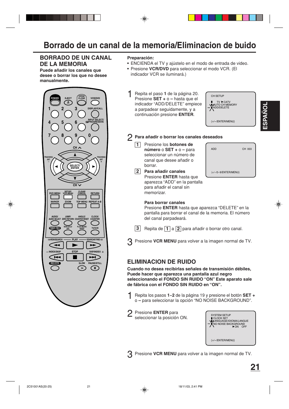 Esp a ñ ol, Eliminacion de ruido | Memorex MVD4540B User Manual | Page 77 / 112