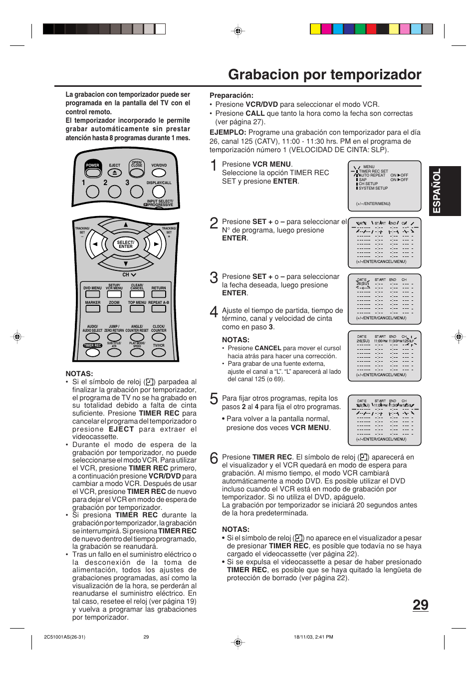 Grabacion por temporizador, Esp a ñ ol | Memorex MVD4540B User Manual | Page 85 / 112
