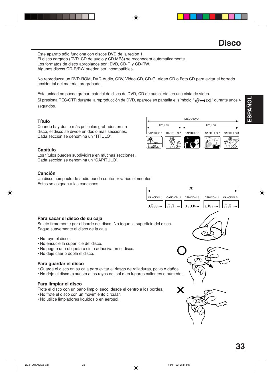 Disco, Esp a ñ ol | Memorex MVD4540B User Manual | Page 89 / 112