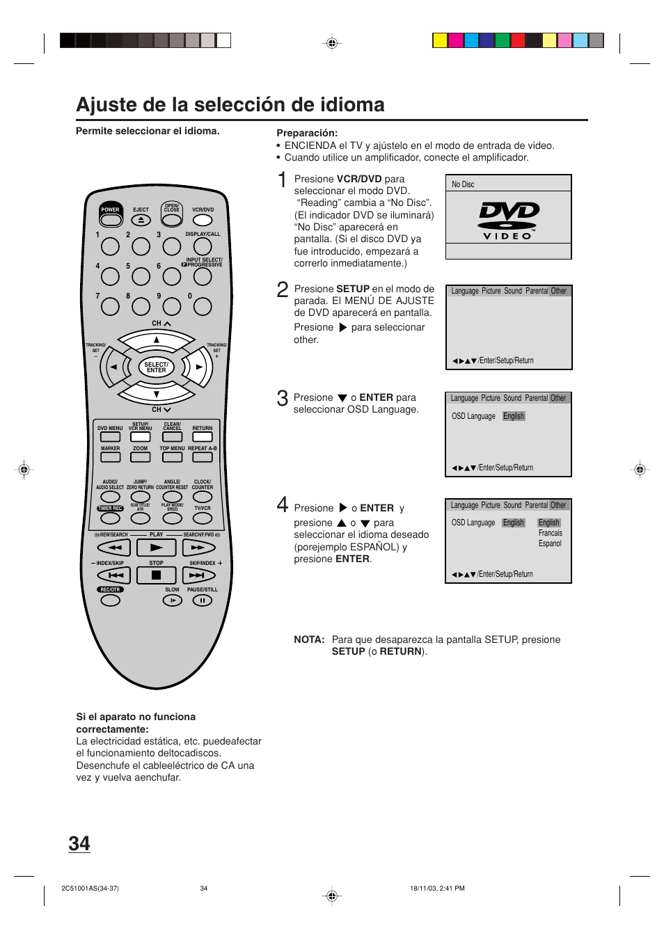 Ajuste de la selección de idioma | Memorex MVD4540B User Manual | Page 90 / 112