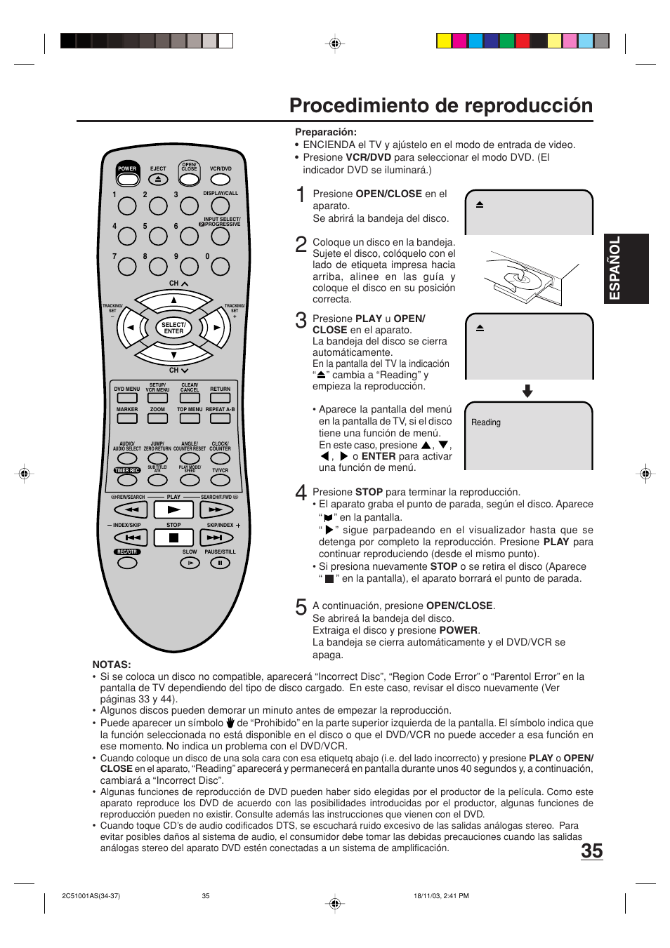 Procedimiento de reproducción, Esp a ñ ol | Memorex MVD4540B User Manual | Page 91 / 112