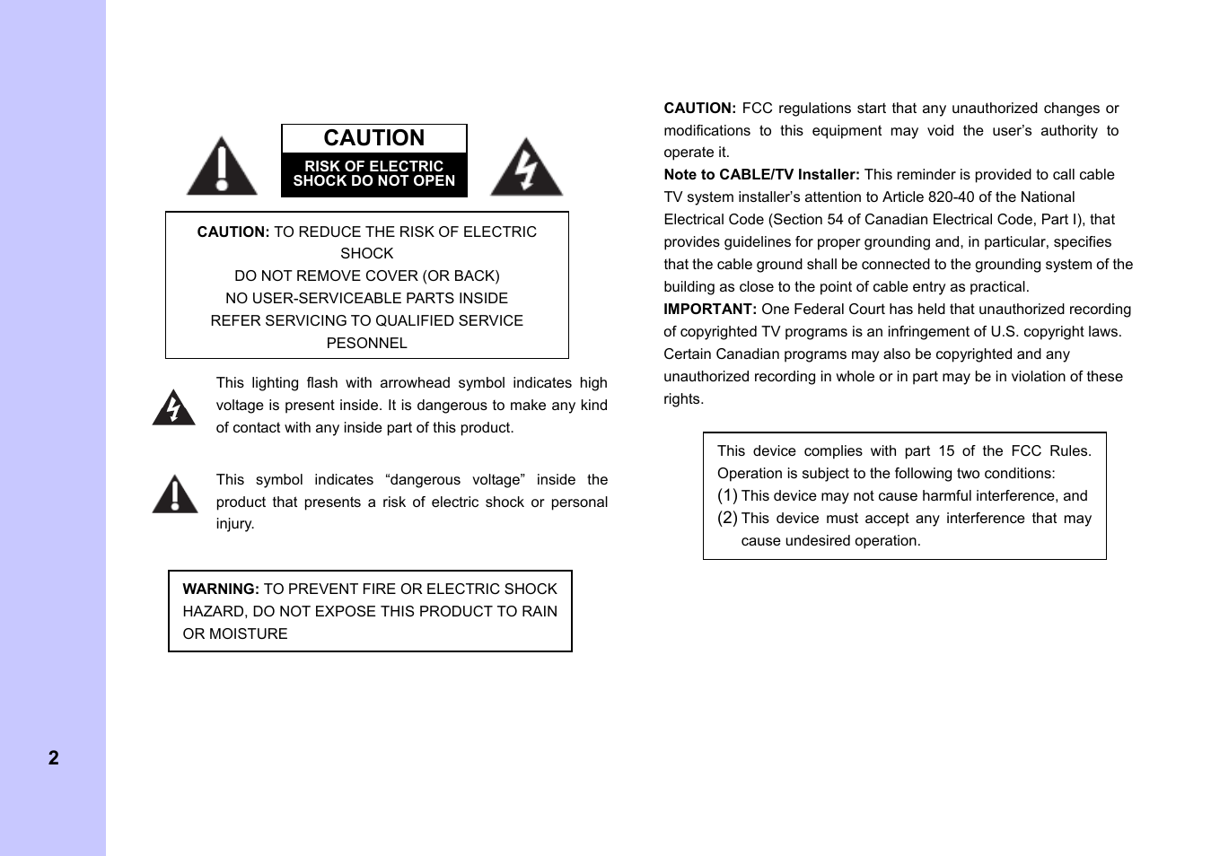 Caution | Memorex MVCB1000 User Manual | Page 2 / 39