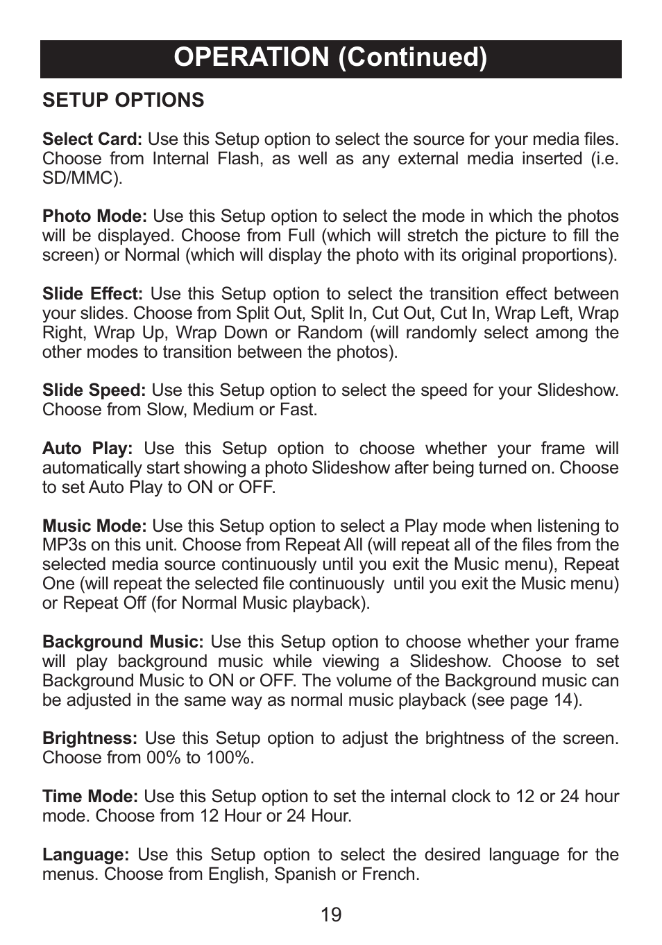 Operation (continued) | Memorex portable user User Manual | Page 19 / 21