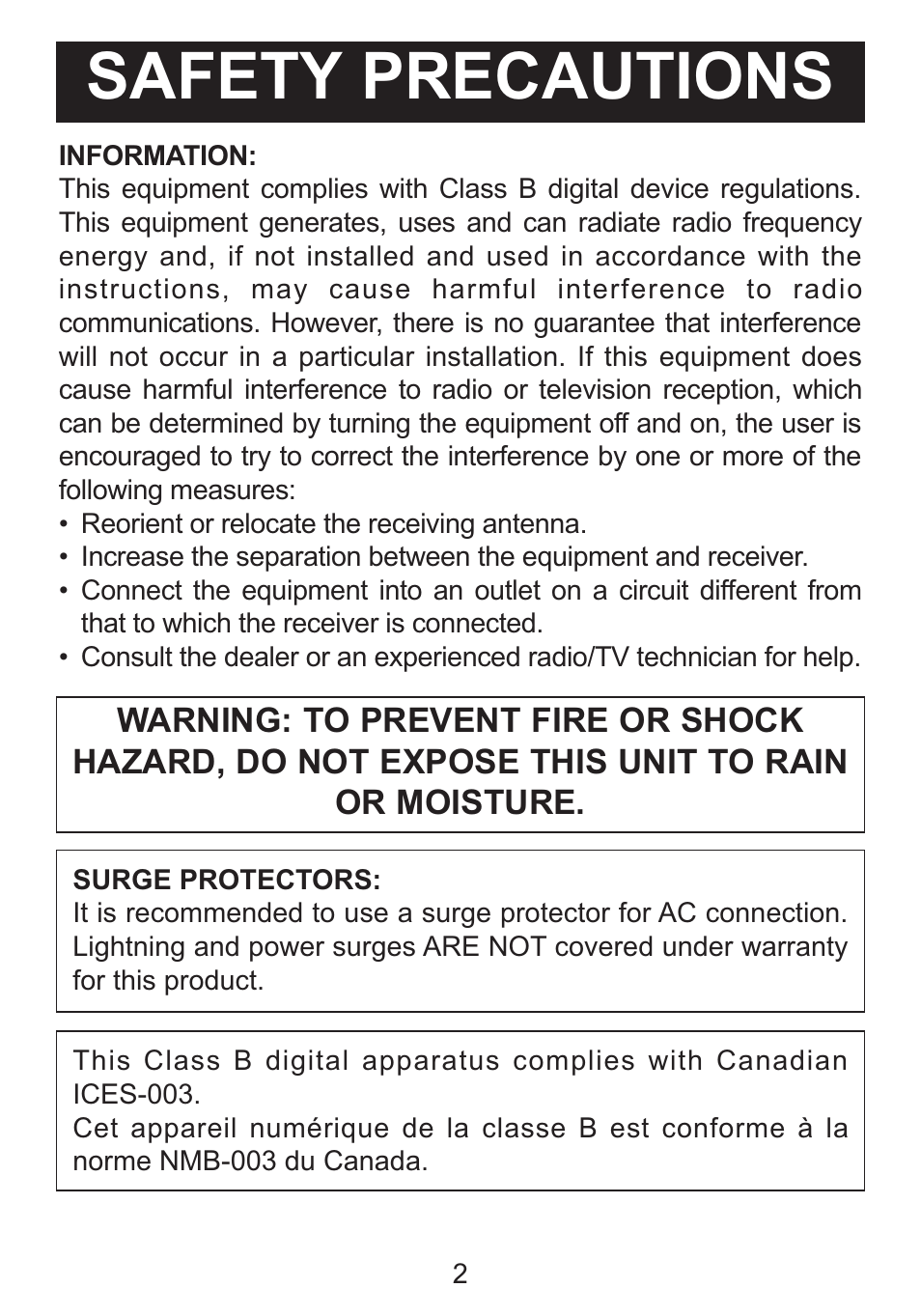 Safety precautions | Memorex portable user User Manual | Page 2 / 21