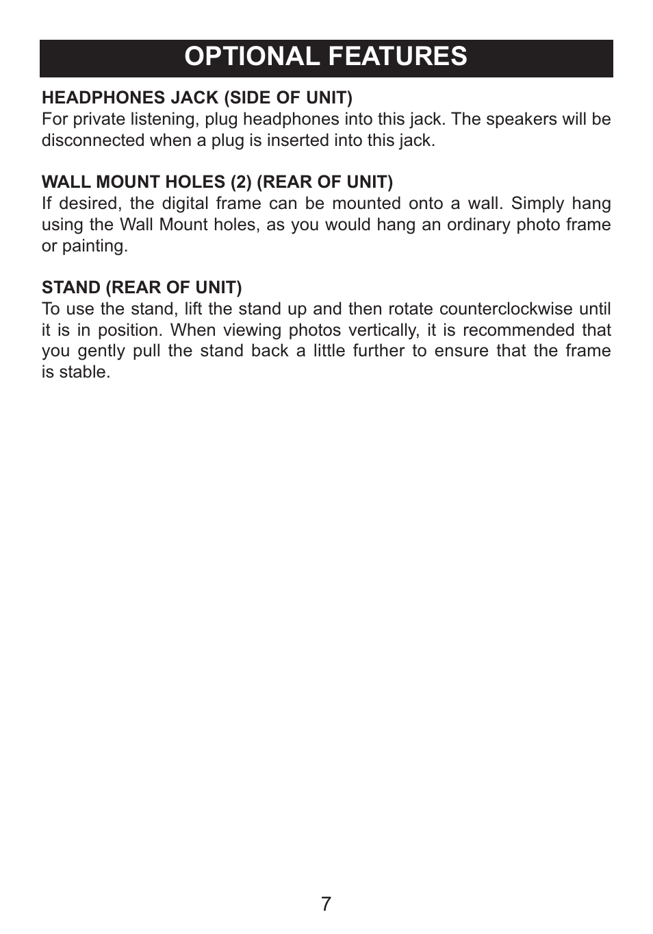 Optional features | Memorex portable user User Manual | Page 7 / 21