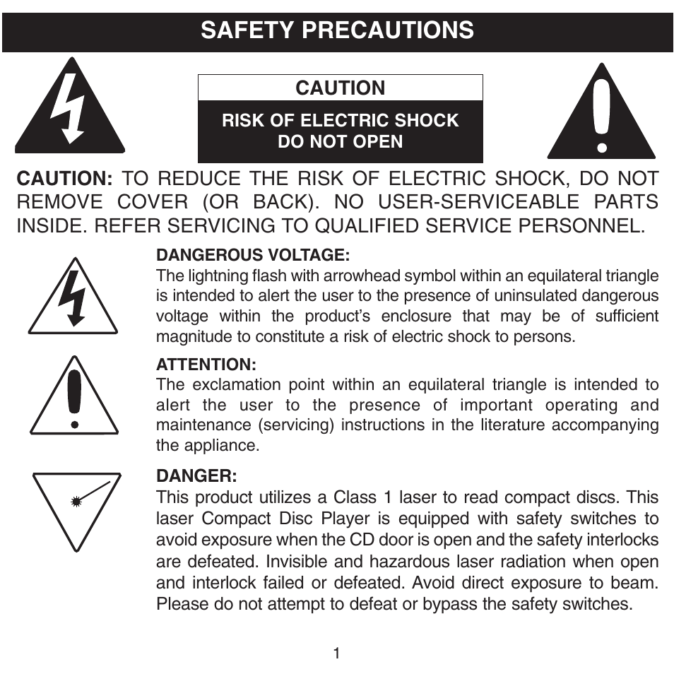 Safety precautions | Memorex MPD8601 User Manual | Page 2 / 33