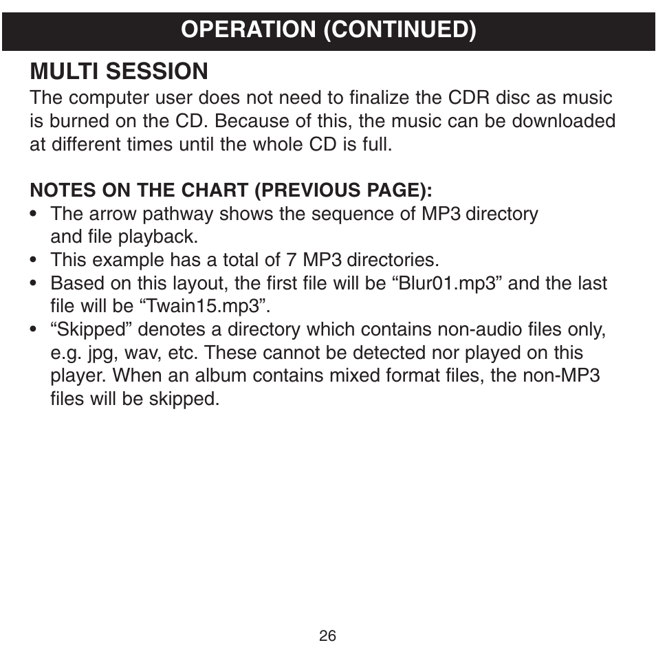 Multi session, Operation (continued) | Memorex MPD8601 User Manual | Page 27 / 33