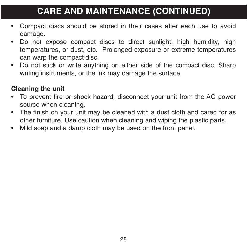 Care and maintenance (continued) | Memorex MPD8601 User Manual | Page 29 / 33