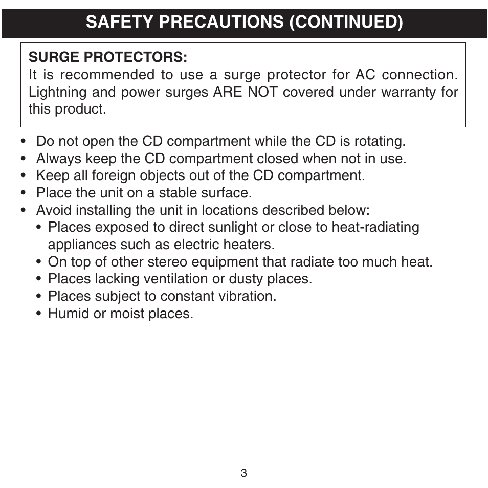 Safety precautions (continued) | Memorex MPD8601 User Manual | Page 4 / 33