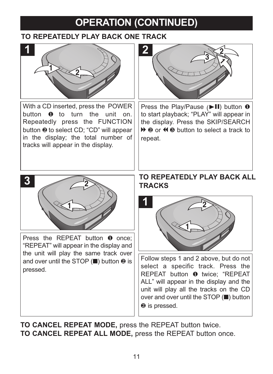 Operation (continued) | Memorex MC2864 User Manual | Page 12 / 25