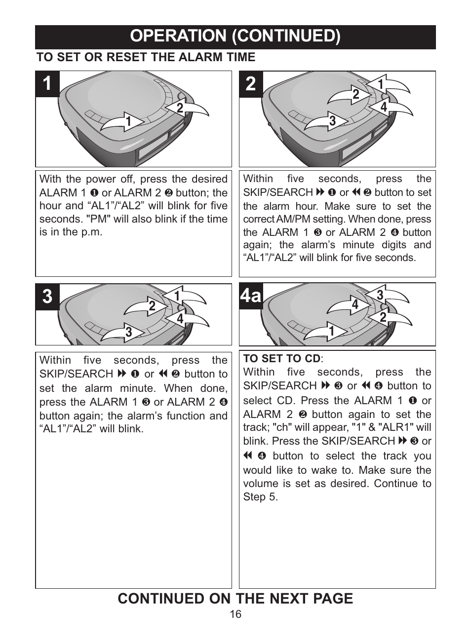 Operation (continued), Continued on the next page | Memorex MC2864 User Manual | Page 17 / 25