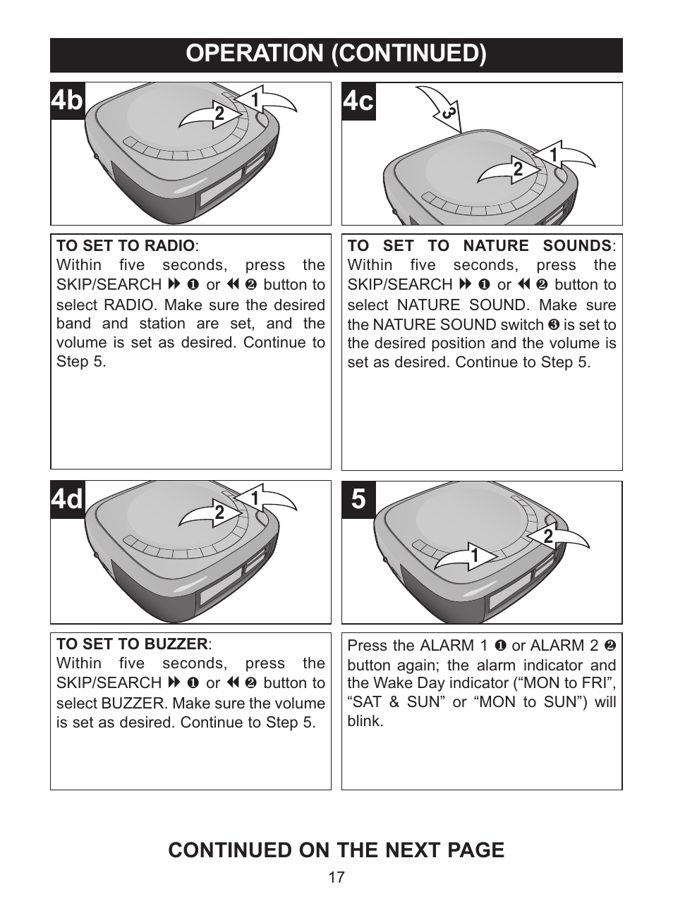 Operation (continued), Continued on the next page | Memorex MC2864 User Manual | Page 18 / 25