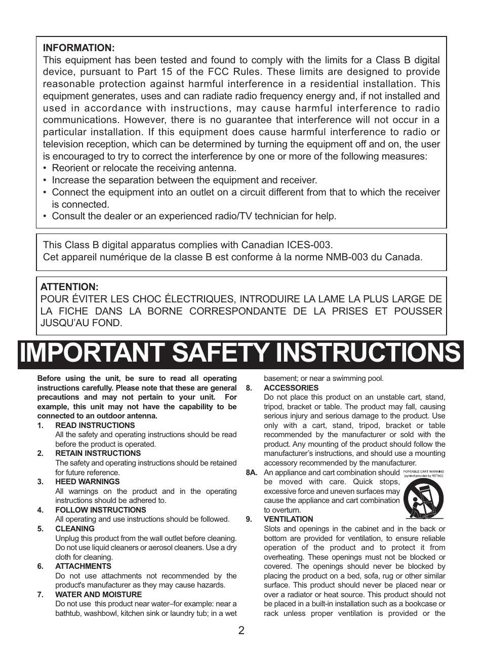 Important safety instructions | Memorex MC2864 User Manual | Page 3 / 25