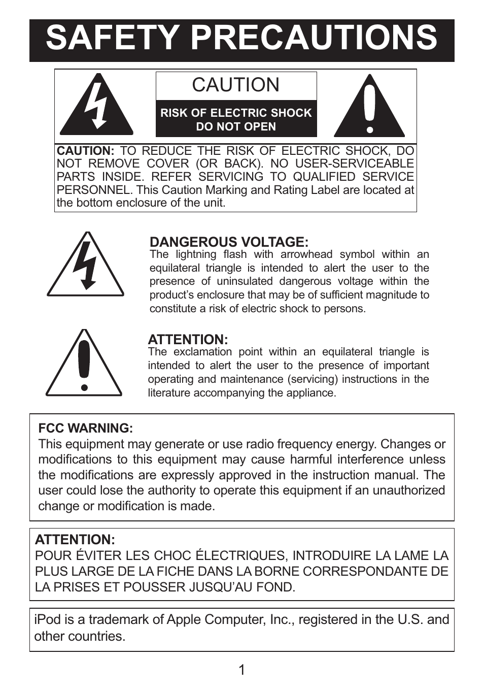 Safety precautions, Caution | Memorex Mi2031-PNK User Manual | Page 2 / 28