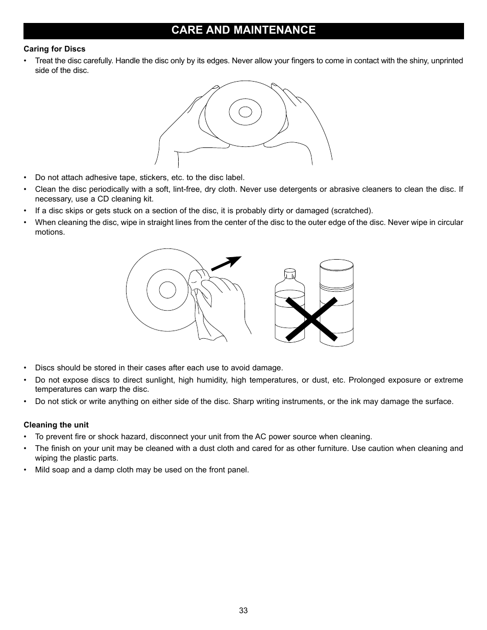 Care and maintenance | Memorex MVD2030 User Manual | Page 34 / 37