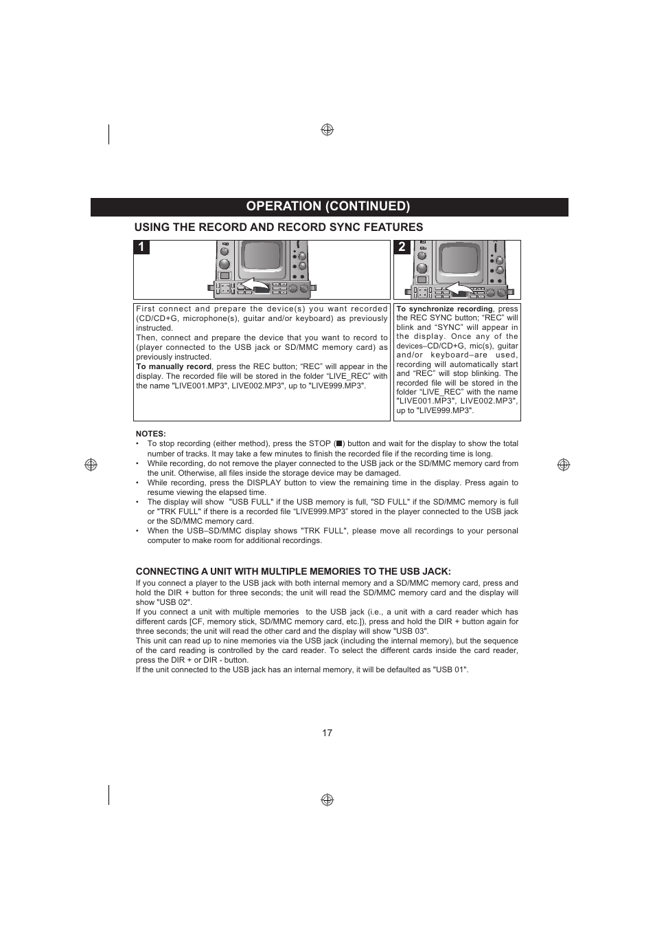 Operation (continued), Using the record and record sync features | Memorex MKS8590 User Manual | Page 18 / 23