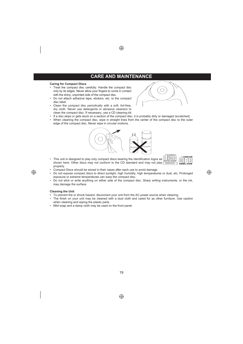 Care and maintenance | Memorex MKS8590 User Manual | Page 20 / 23