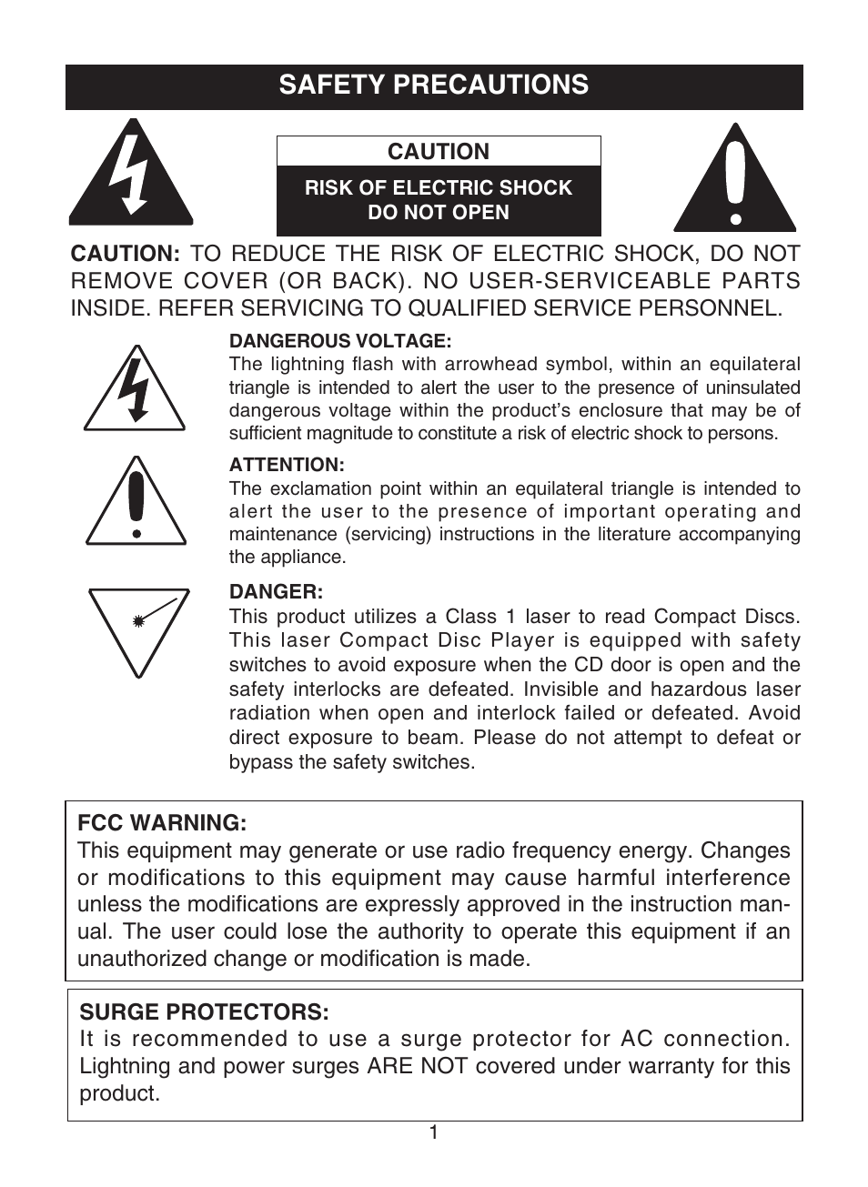 Safety precautions | Memorex MPD8853 User Manual | Page 2 / 24
