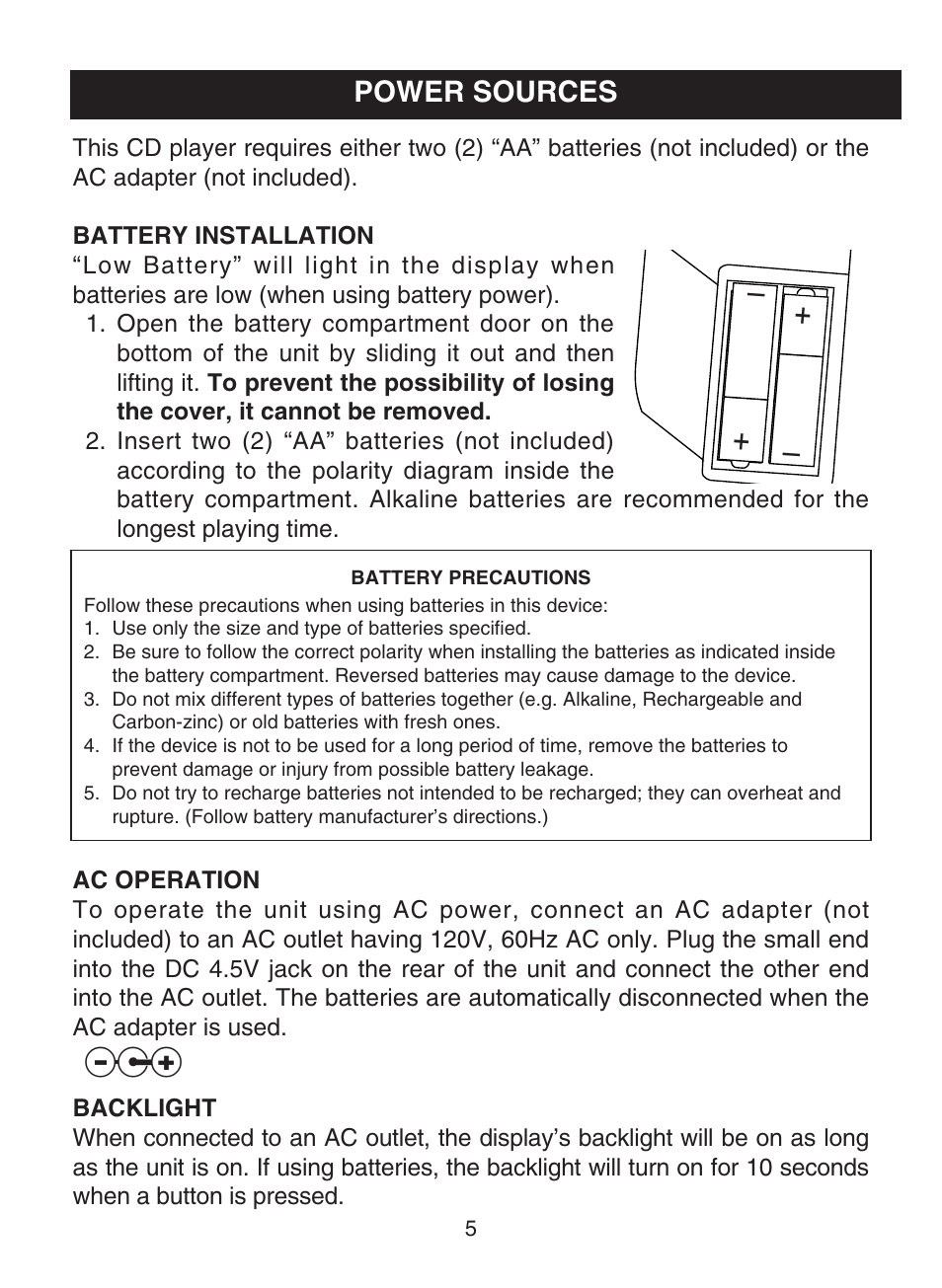 Power sources | Memorex MPD8853 User Manual | Page 6 / 24