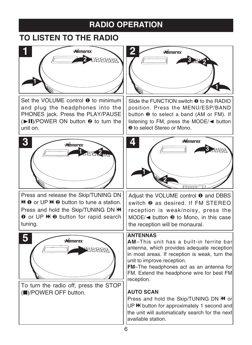 Radio operation | Memorex MPD8853 User Manual | Page 7 / 24