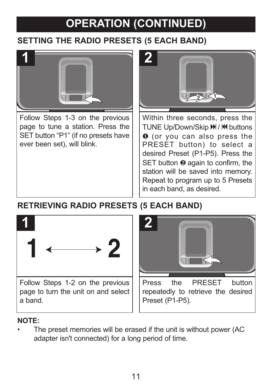 Operation (continued) | Memorex Mi1006 User Manual | Page 12 / 17