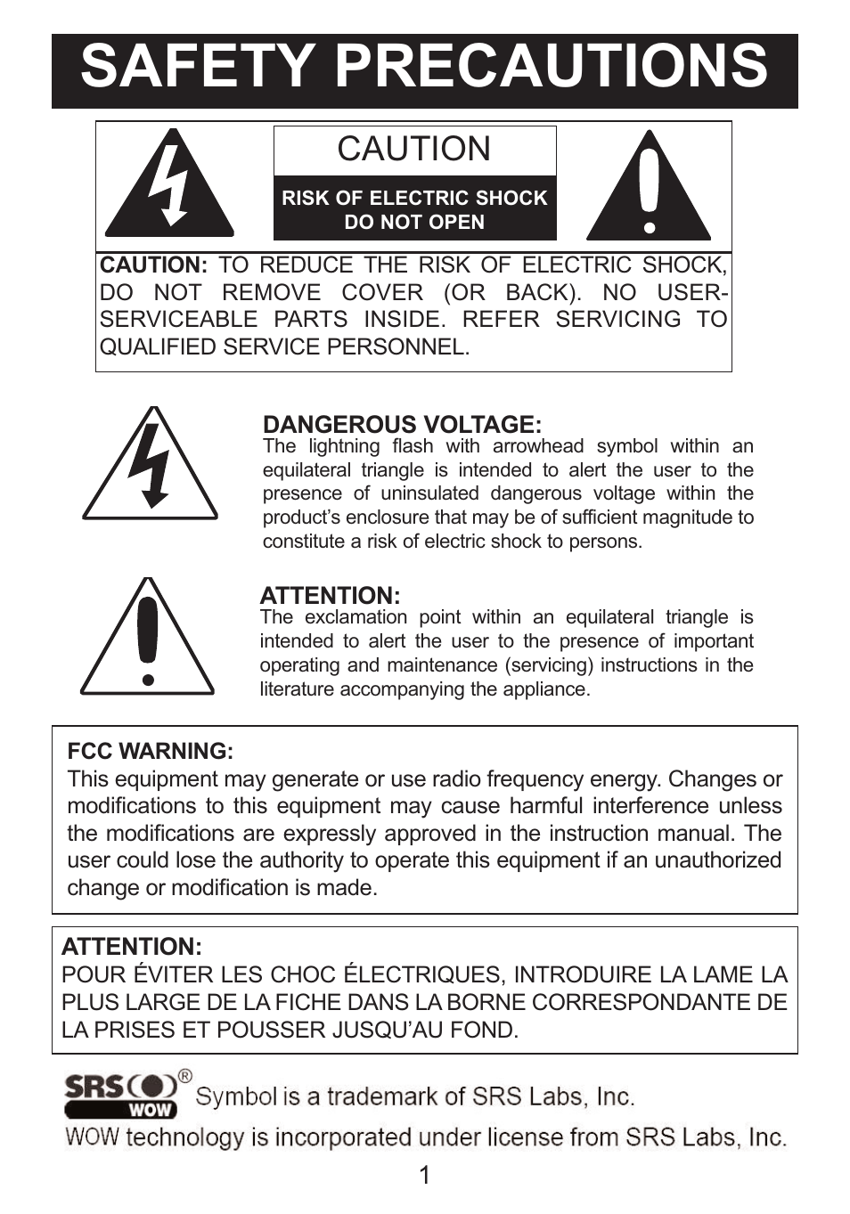 Safety precautions, Caution | Memorex Mi1006 User Manual | Page 2 / 17