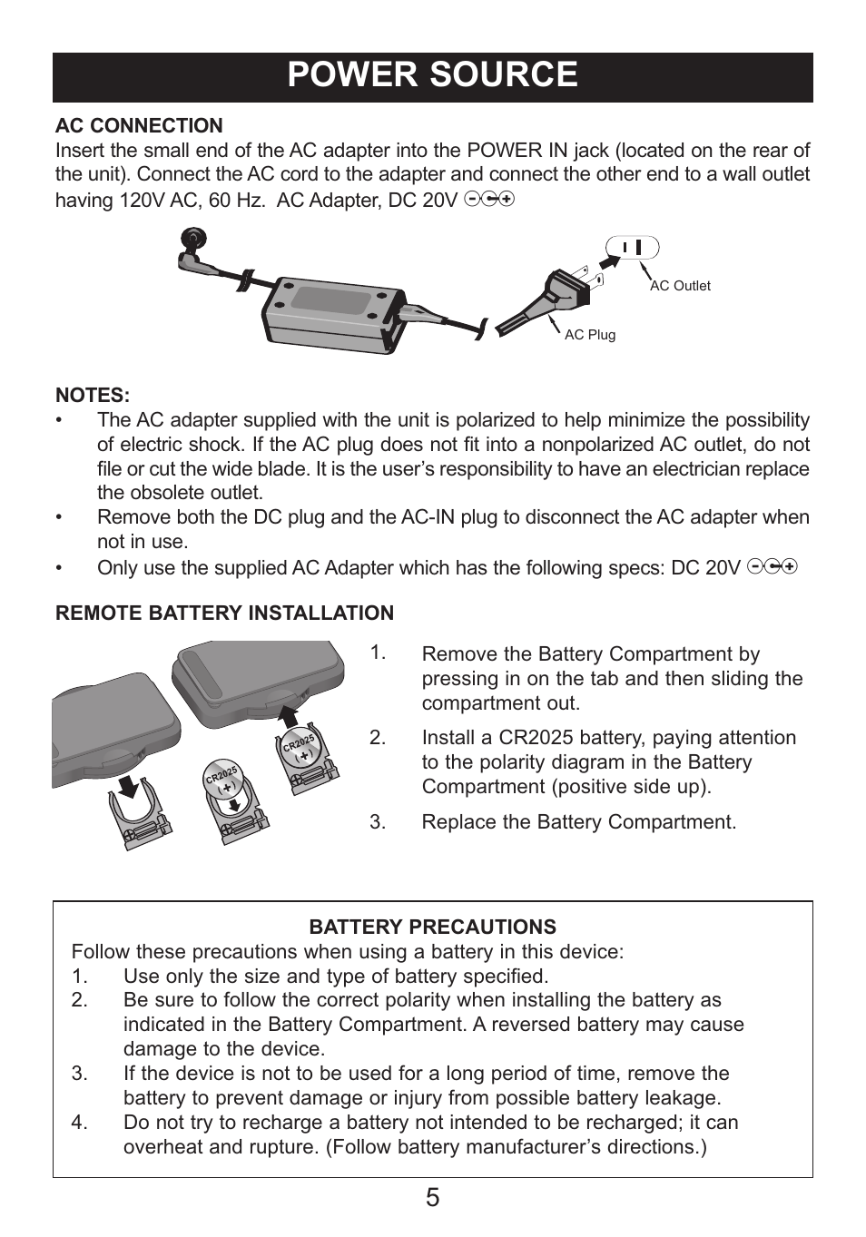 Power source | Memorex Mi1006 User Manual | Page 6 / 17