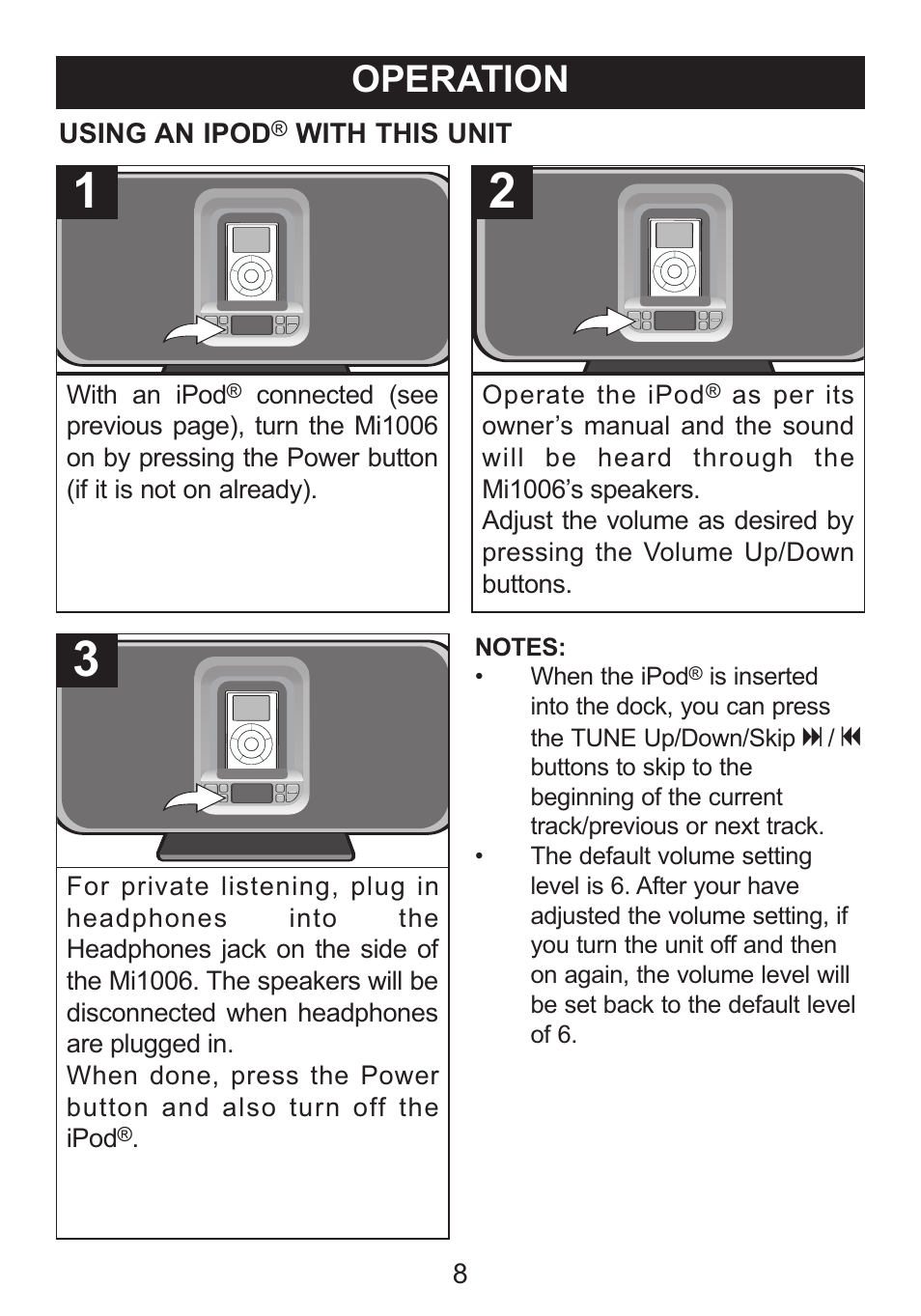 Operation | Memorex Mi1006 User Manual | Page 9 / 17