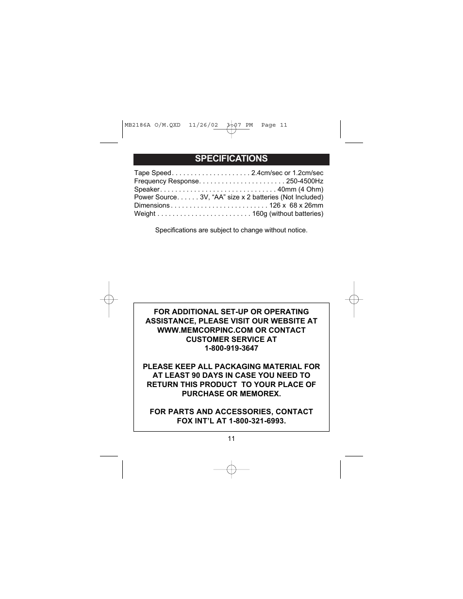 Memorex MB2186AOM User Manual | Page 12 / 13