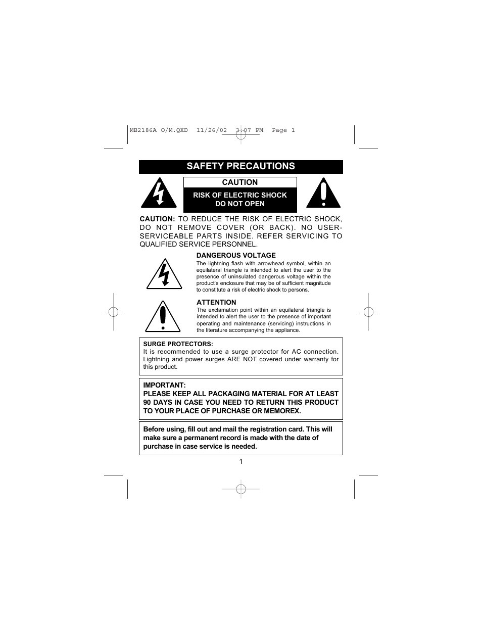 Safety precautions | Memorex MB2186AOM User Manual | Page 2 / 13