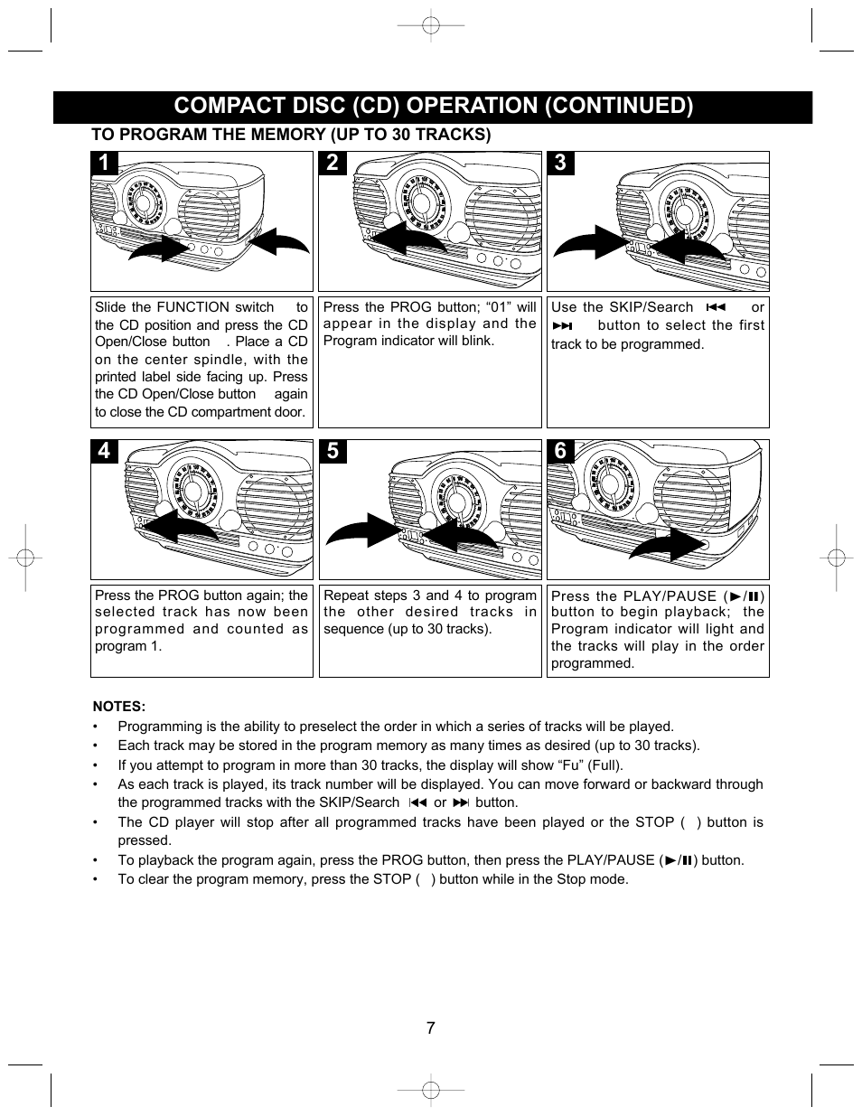 5compact disc (cd) operation (continued) | Memorex MTT3200 User Manual | Page 8 / 11