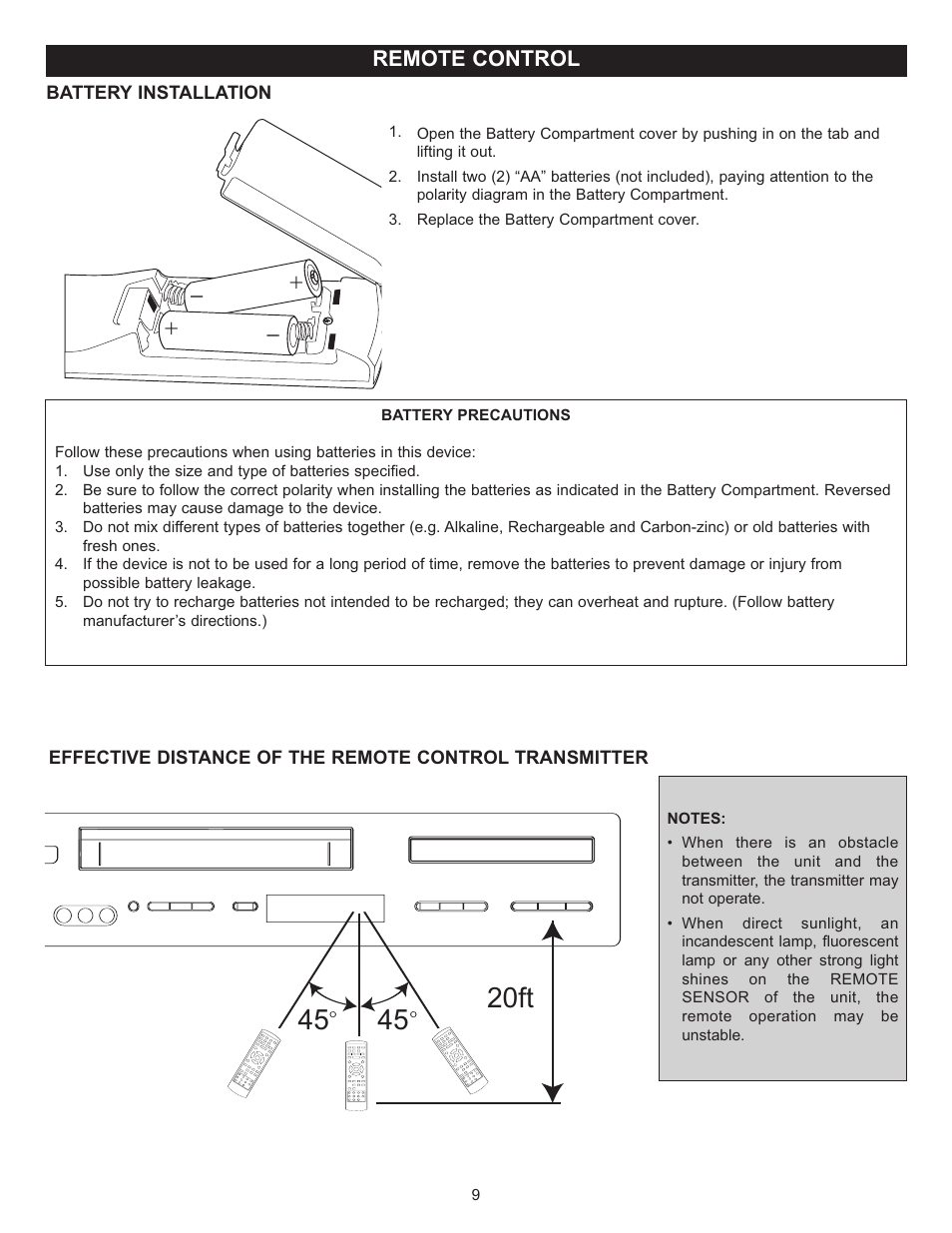 45 20ft, Remote control | Memorex MVD4543 User Manual | Page 10 / 58