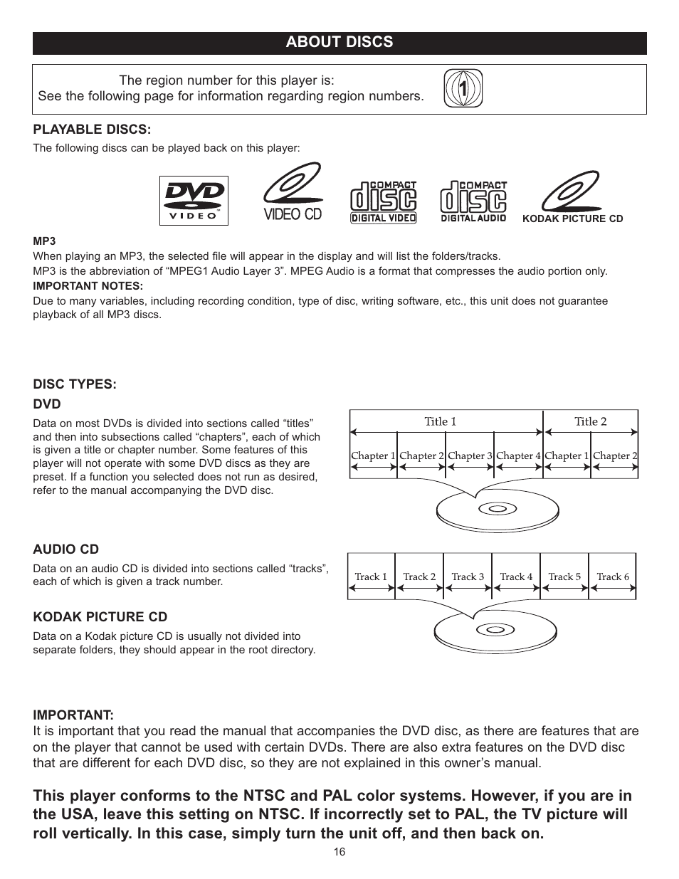 About discs | Memorex MVD4543 User Manual | Page 17 / 58