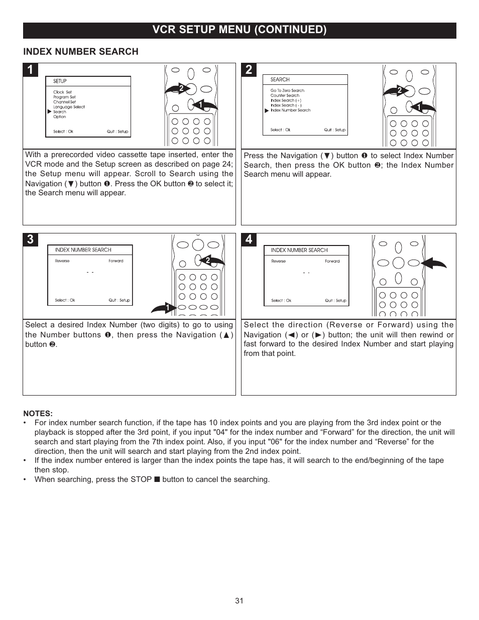 Vcr setup menu (continued) | Memorex MVD4543 User Manual | Page 32 / 58