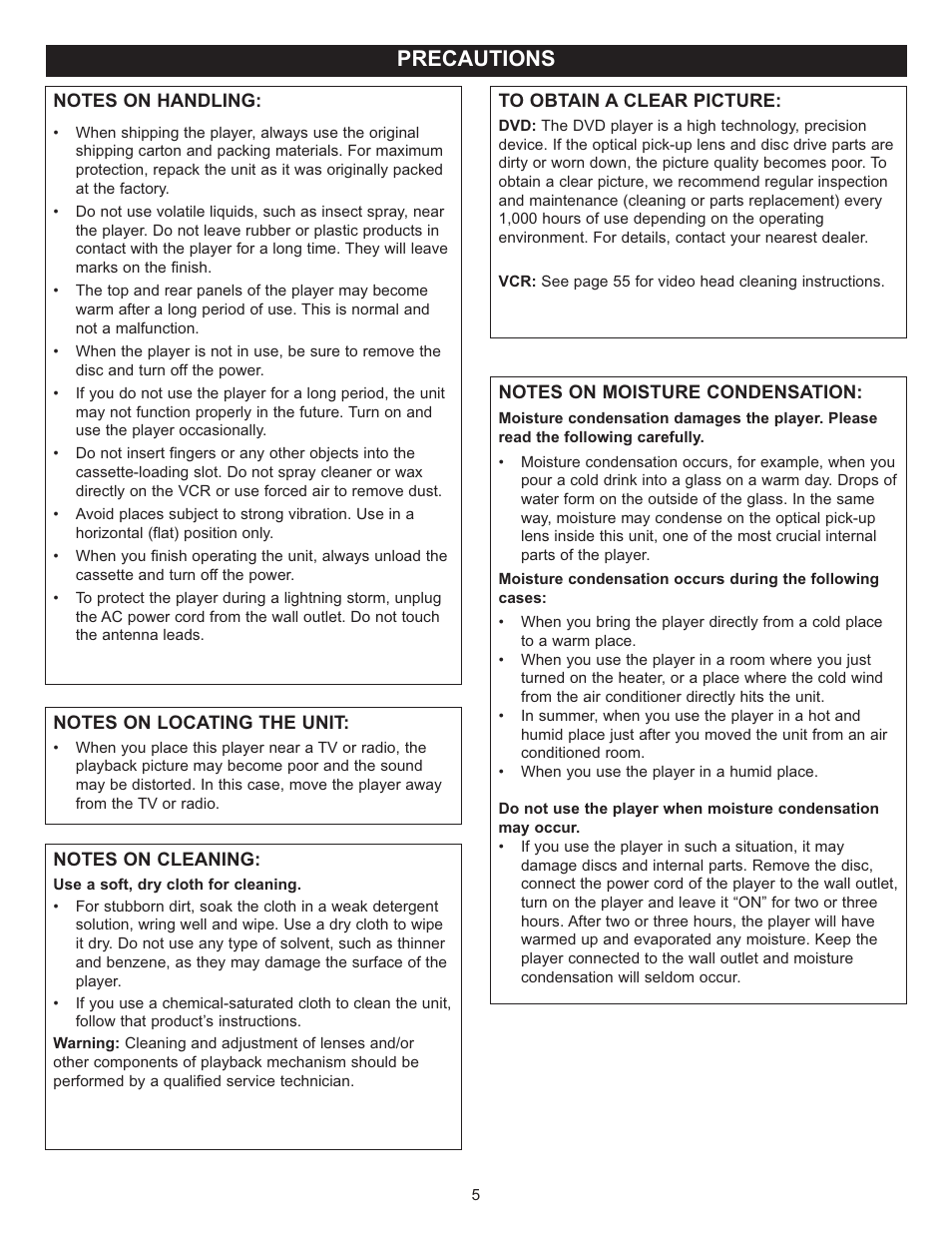 Precautions | Memorex MVD4543 User Manual | Page 6 / 58