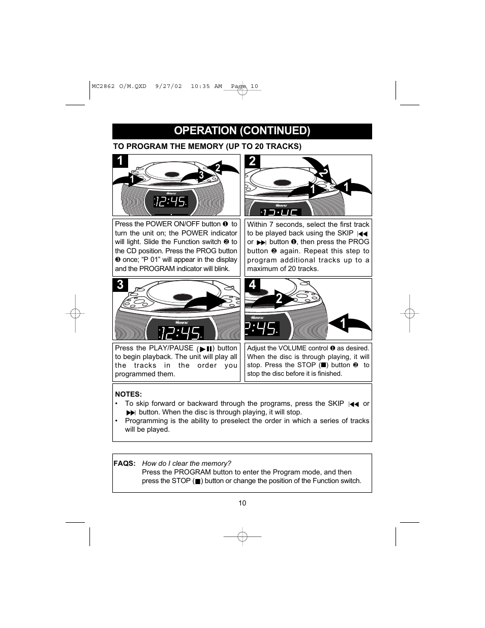 Operation (continued) | Memorex MC2862 User Manual | Page 11 / 19
