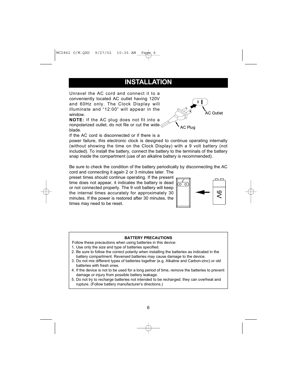 Installation | Memorex MC2862 User Manual | Page 7 / 19