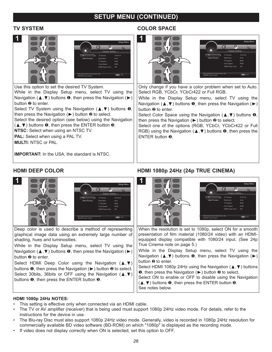 Setup menu (continued), Tv system color space | Memorex MVBD2520-R User Manual | Page 29 / 52