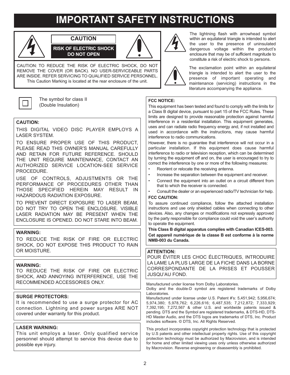 Important safety instructions | Memorex MVBD2520-R User Manual | Page 3 / 52