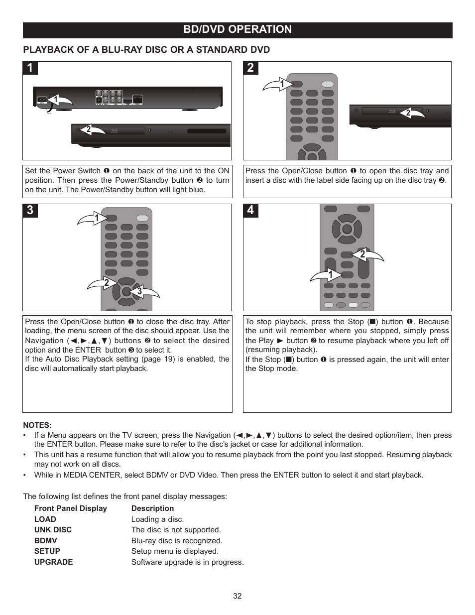 Bd/dvd operation | Memorex MVBD2520-R User Manual | Page 33 / 52