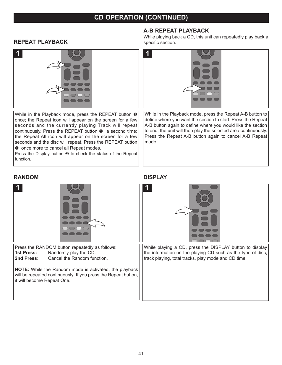 Cd operation (continued) | Memorex MVBD2520-R User Manual | Page 42 / 52