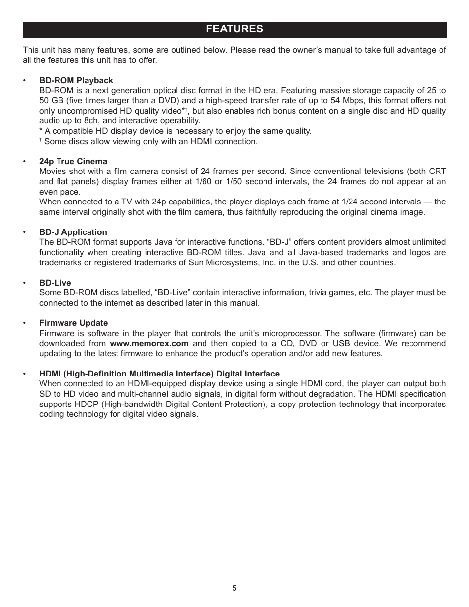 Features | Memorex MVBD2520-R User Manual | Page 6 / 52