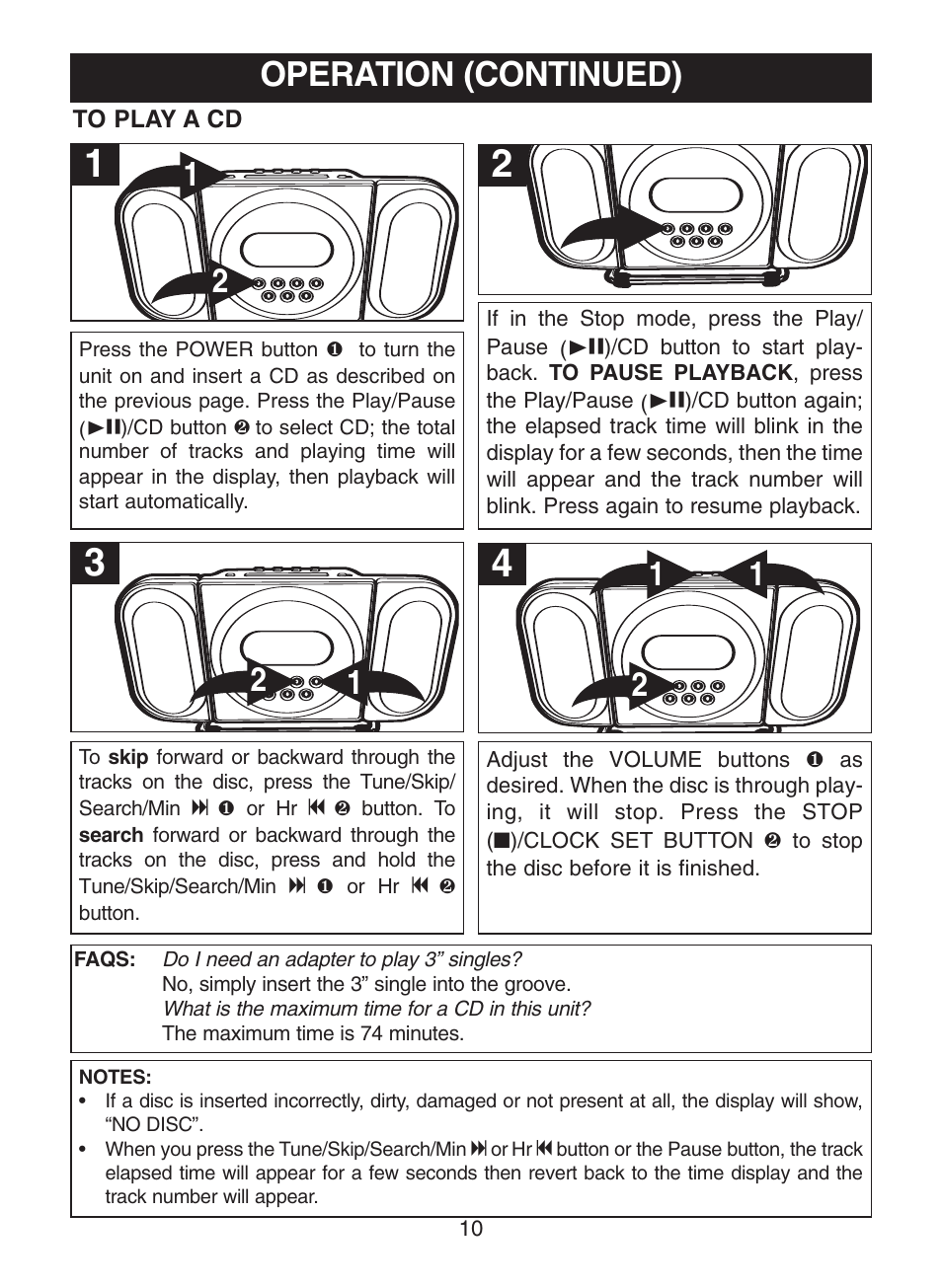 Operation (continued) | Memorex MC7100 User Manual | Page 11 / 22