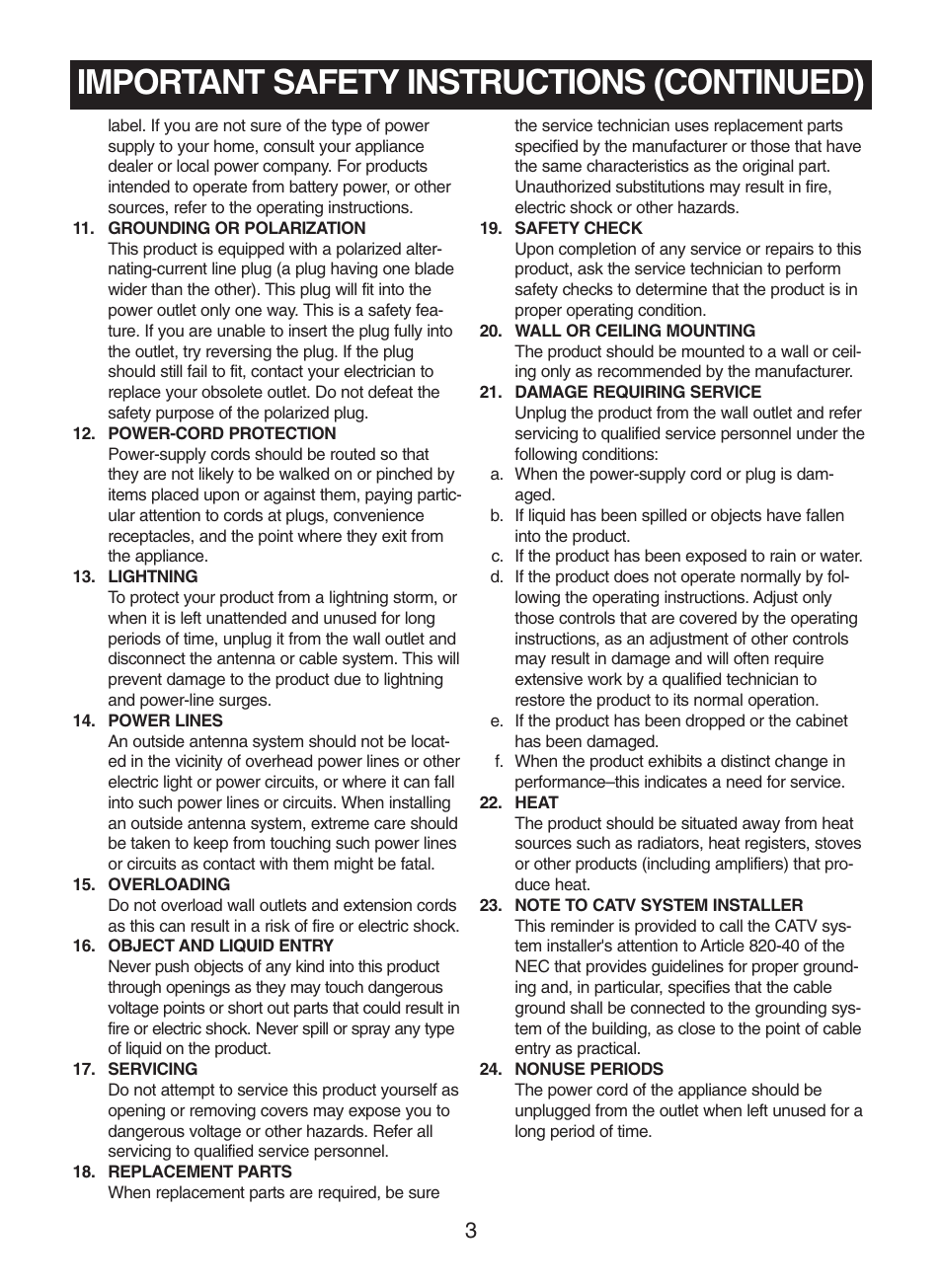Important safety instructions (continued) | Memorex MC7100 User Manual | Page 4 / 22