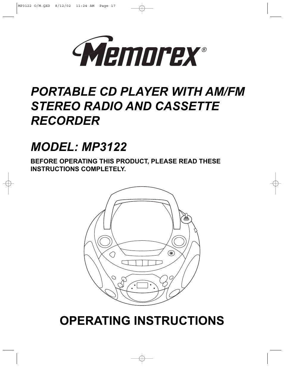 Memorex MP3122 User Manual | 17 pages